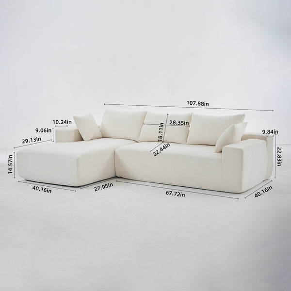 English Elm 108*68 Extra-Deep Modular Chenille Sofa - Cloud Comfort For 4, Fully Assembled White Sectional W1829S00060