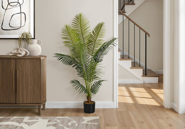 English Elm Artificial 47" Tall Evergreen Tree in Black Pot with Real-Touch Variegated Leaves, No Maintenance Decor Green 59 L x 8 W x 8 H B2710P220035