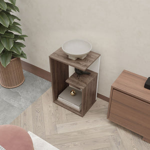 English Elm Vega Side Table In Dark Walnut & White Melamine - Stylish Open Storage For Modern Spaces B128P287509-GIGA