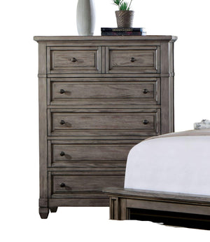 English Elm Transitional Solid Wood Chest with Five Smooth Glide Drawers, Felt-Lined Top, Timeless Design Gray 43 L x 21 W x 54 H B2741P369384