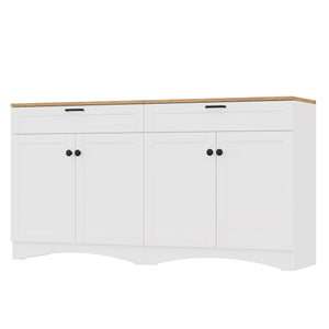 English Elm ON-TREND Farmhouse TV Stand 62.9" Rustic Wood-Grain Top with 2 Drawers, Adjustable Shelves, Stable Storage for Living Room Bedroom Dining White N721P245732K