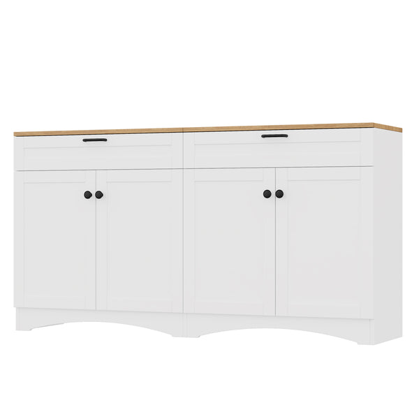 English Elm ON-TREND Farmhouse TV Stand 62.9" Rustic Wood-Grain Top with 2 Drawers, Adjustable Shelves, Stable Storage for Living Room Bedroom Dining White N721P245732K