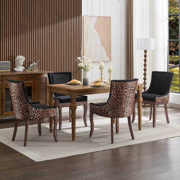 English Elm A&A Velvet Tufted Swivel Barstool with Ergonomic Back and Gold-Plated 17.7" Base, Set of 2 Leopard W1143P209903