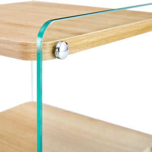 English Elm Three Triple-Layer Bedside Table with MDF Top & Tempered Glass Legs, Storage, Minimalist Warmth W1512P387008