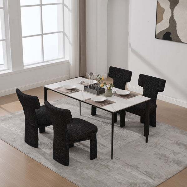 English Elm 22.05" Modern Upholstered Chenille Dining Chair Set of 4 with Rubberwood Legs, Curved Armless Comfort Black+Grey W3189S00002