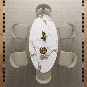 English Elm 71" Modern Luxury Sintered Stone Dining Table with 24K Gold Stainless Base, 71-inch Sleek Oval Design for 4-6 Guests W2700S00045