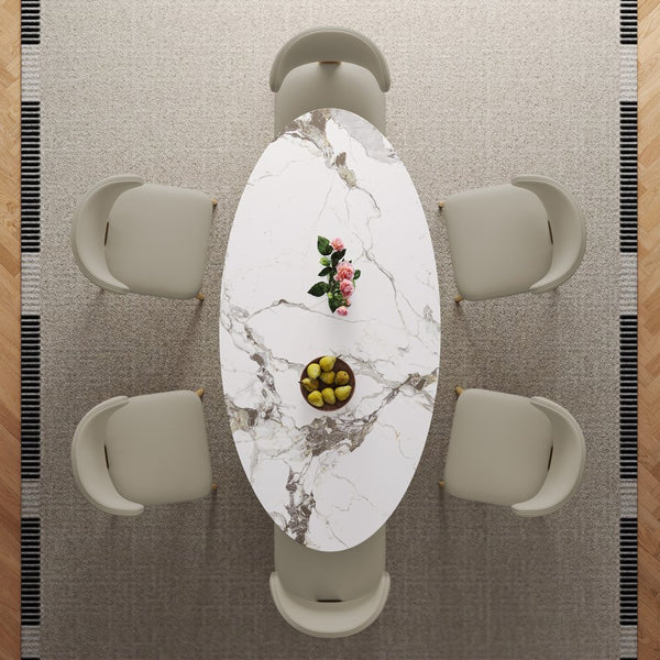 English Elm 71" Modern Luxury Sintered Stone Dining Table with 24K Gold Stainless Base, 71-inch Sleek Oval Design for 4-6 Guests W2700S00045