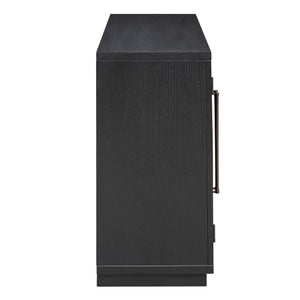 English Elm TREXM Arched 4-Door Large Storage Sideboard Buffet Cabinet with Glass Doors, Adjustable Shelves and Cable Management Black N715P290642B