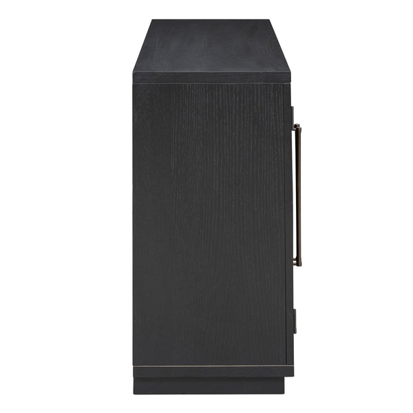 English Elm TREXM Arched 4-Door Large Storage Sideboard Buffet Cabinet with Glass Doors, Adjustable Shelves and Cable Management Black N715P290642B