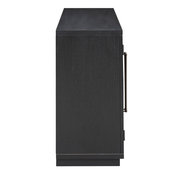 English Elm Trexm Arched Glass Door Buffet Sideboard Oak Veneer Storage Cabinet for Dining Room Black XW000021AAB-2026