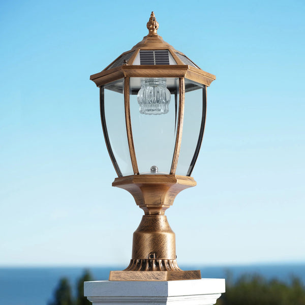 English Elm 20"(H) Golden Solar Lantern Vintage LED Garden Light with Elegant Glass, Auto-On for Paths W1340133339