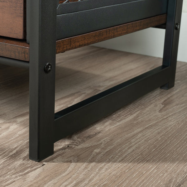 English Elm Side Table Brown Finish Night Stand with Drawer & Open Shelf, Compact Oak Accent, Durable Engineered Wood, Easy Assembly (24" H) B356P367900