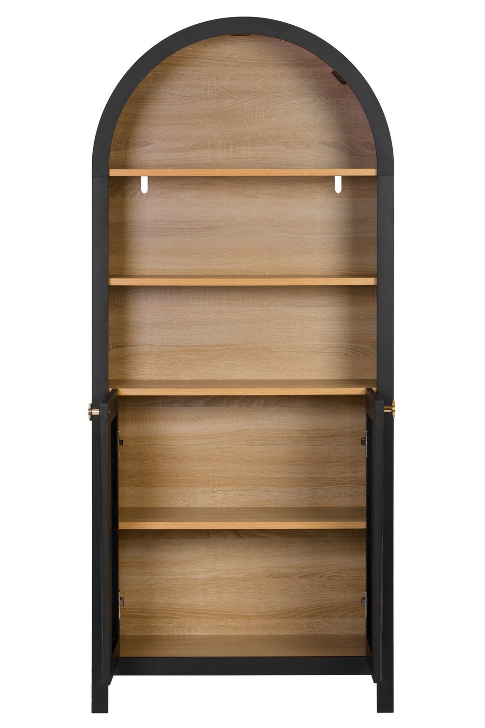 English Elm 61" Arched Bookshelf with Door — Mid-Century Black 5-Tier Bookcase, Dust-Proof Storage & Sturdy Frame W3123P333693