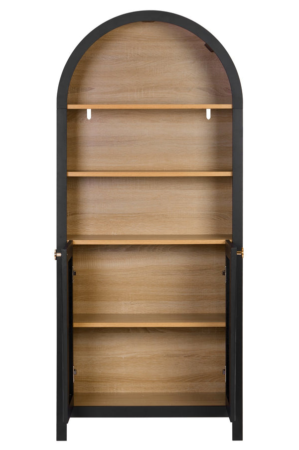 English Elm 61" Arched Bookshelf with Door — Mid-Century Black 5-Tier Bookcase, Dust-Proof Storage & Sturdy Frame W3123P333693