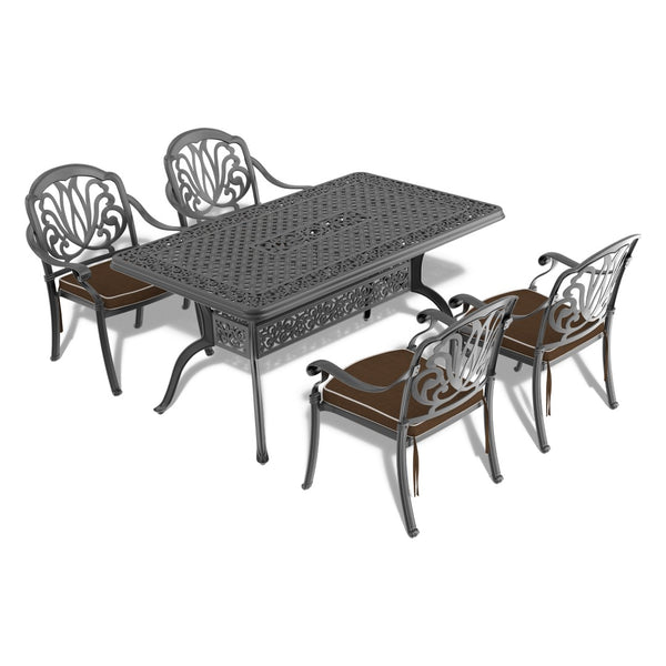 English Elm 5-piece Cast Aluminum Outdoor Dining Set with Ornate Relief Patterned Powder Coated Frame W1710S00579