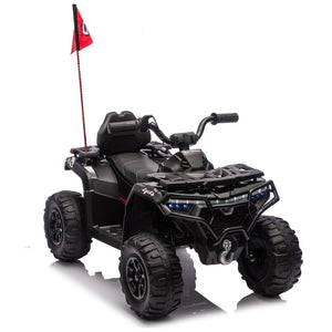 English Elm 24v Kids Electric Ride-on Atv with Dual Motors Bluetooth Led Lights and Flag Poles Black W1578P305893
