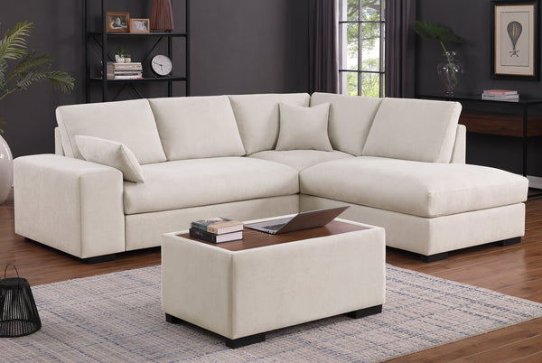 English Elm Joshua Upholstered Woven Fabric Sectional Sofa with Right-Facing Chaise, Ottoman Table Top & Pillows Beige B061S00841