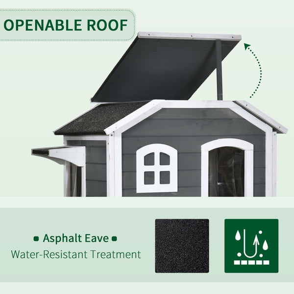 English Elm Pawhut 2-Story Weatherproof Cat House For Outdoor Felines With Escape Doors & Open Roof, Gray W2225P217566-GIGA