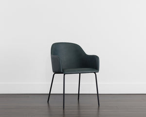 Sunpan Hensley Dining Armchair - Modern Urban Design with Faux Leather and Stylish Matte Black Legs Dark Teal