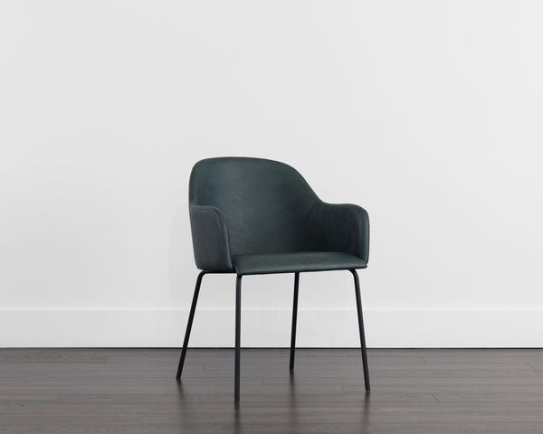 Sunpan Hensley Dining Armchair - Modern Urban Design with Faux Leather and Stylish Matte Black Legs Dark Teal