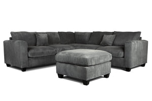 English Elm 4pc Corduroy Sectional Sofa Set with Ottoman Corner Wedge and Low-profile Modern Legs Dark Gray B011S02226