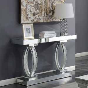 English Elm Drea Silver Mirrored Console Table 47" Modern Metallic Entryway Organizer with Reflective Elegance B062S00667