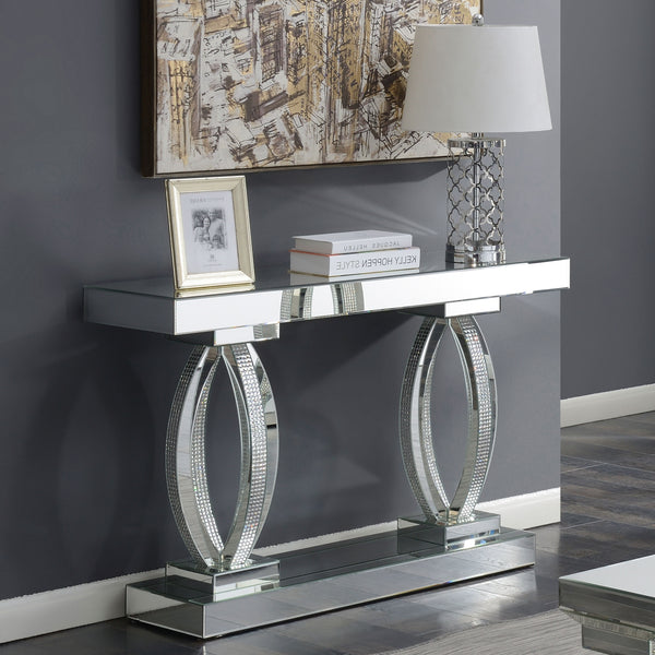 English Elm Drea Silver Mirrored Console Table 47" Modern Metallic Entryway Organizer with Reflective Elegance B062S00667