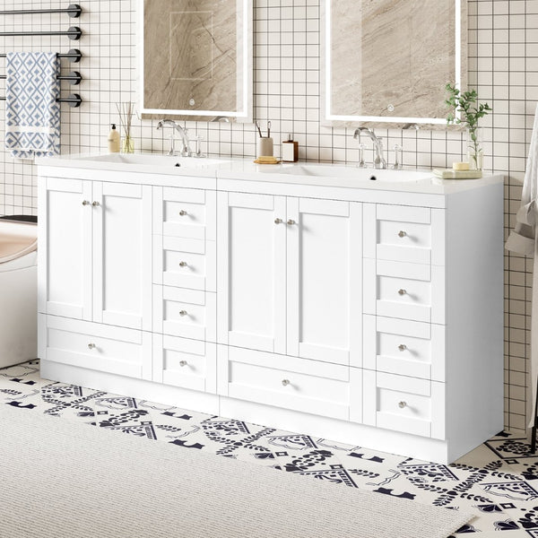 English Elm 72-inch Shaker Double Sink Freestanding Vanity with Resin Basins and Soft Close Storage N729P000010K-2