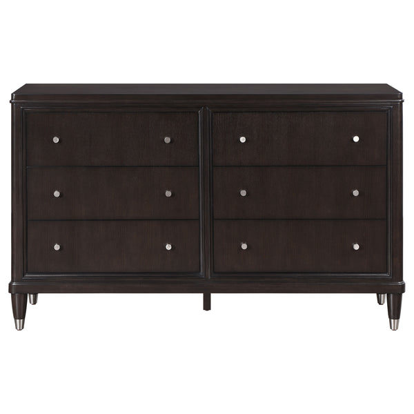 English Elm Niguel Brown 6-Drawer Dresser with Silver-Tone Hardware, Contemporary Wide Top, Generous Storage & Chic Trim Details B062P354066