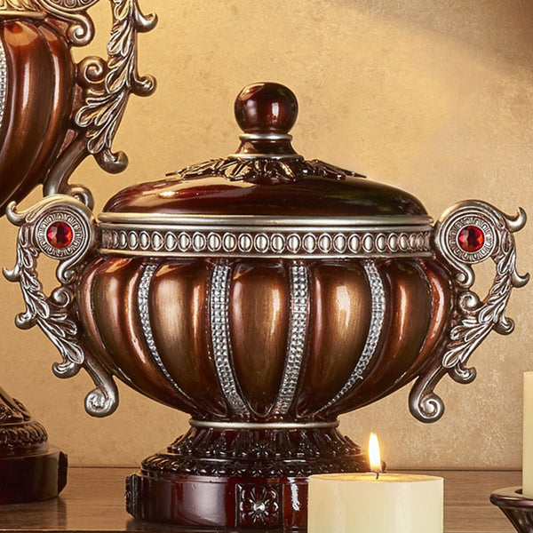 English Elm 11.5" Tall Delicata Decorative Jewelry Box – Elegant Reddish Bronze With Silver Accents & Gem Detail B072116374