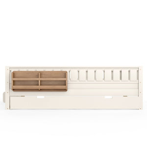 English Elm Queen Bunk Bed with Trundle Solid Pine Kids Car Themed Frame Built-in Bookshelf Beige W1580S00562