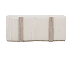 Sunpan Venetta Sideboard - Spacious Cream Storage with Light Oak Handles, Reeded Doors & Brass Accents