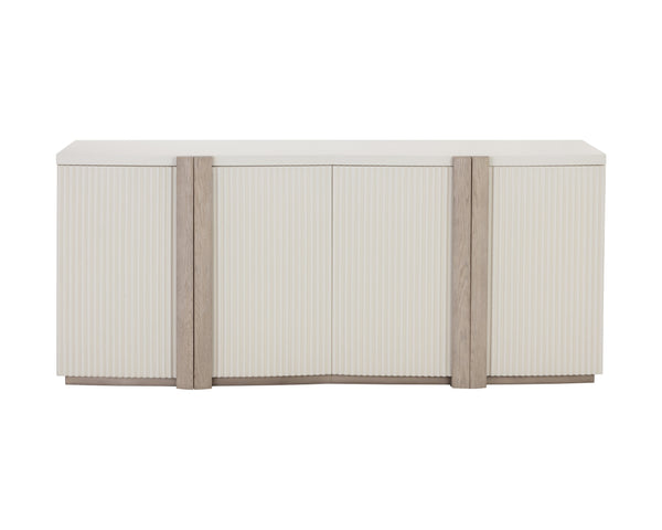 Sunpan Venetta Sideboard - Spacious Cream Storage with Light Oak Handles, Reeded Doors & Brass Accents