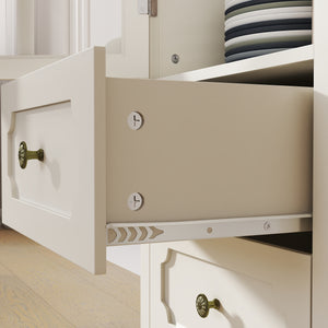 English Elm Minimalism Creamy White Buffet Cabinet with Tempered Glass, Solid Wood Legs, Drawer & Adjustable Shelves (Modern) W2557P347167