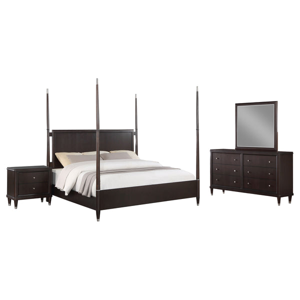 English Elm Niguel Brown 4-Piece Poster Bedroom Set – Elegant Design, Generous Storage & Timeless Style For Your Retreat B062S01134