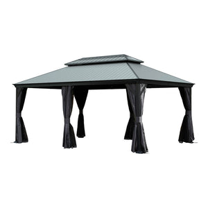 English Elm 12'x18' Hardtop Gazebo Dual Roof Steel Frame Permanent Patio Pavilion with Netting W1859S00187