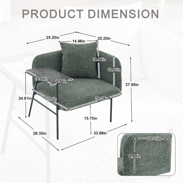 English Elm Leisure Linen Accent Chair with Built-in Side Table Pockets and Lumbar Pillow Modern Emerald W395P453314