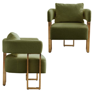 English Elm TS Teddy fleece upholstered decorative chair with gold metal legs, ergonomic plush seat for comfort and style Green W2311P237966