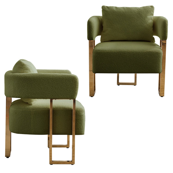 English Elm TS Teddy fleece upholstered decorative chair with gold metal legs, ergonomic plush seat for comfort and style Green W2311P237966
