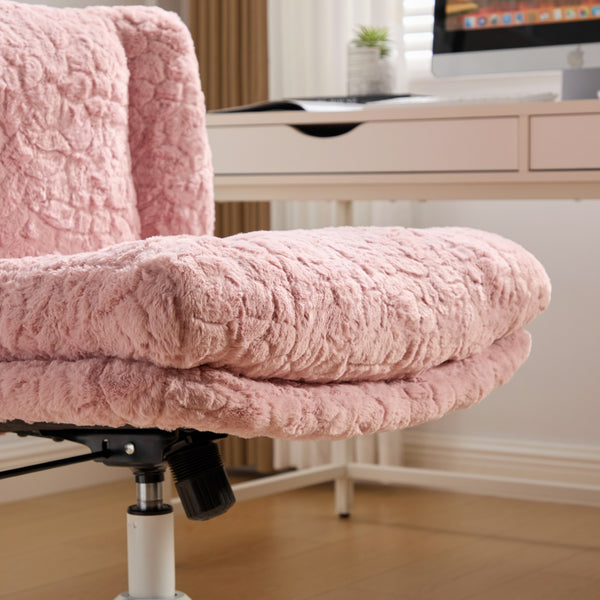 English Elm W26.4 Extra-Wide Faux Fur Office Chair with Metal Base, Ergonomic 360° Swivel, Adjustable Comfort Pink W1143P369104
