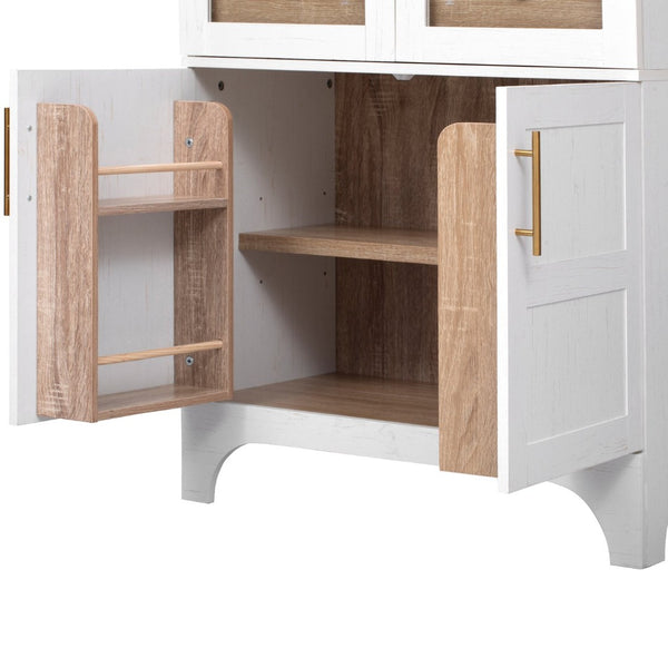 English Elm K&k Arched Farmhouse Pantry Cabinet Glass Doors Hidden Drawer Two Tone Kitchen Storage White N707S288969W