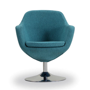 English Elm Caisson Upholstered Swivel Lounge Chair with Chrome Base, Faux Leather, Foam Padding, 360° Comfort Teal B365P397952