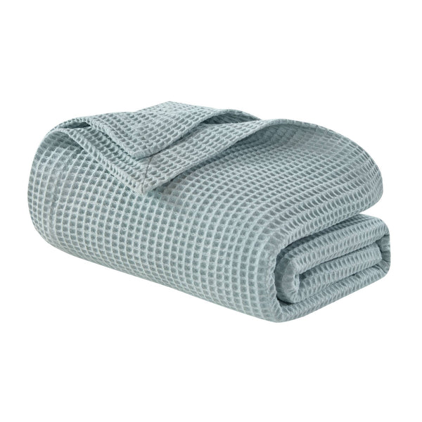 JLA Home Madison Park - Cotton Waffle Weave Blanket — Ultra-Soft Breathable 100% Cotton, OEKO-TEX Certified, Machine Washable Aqua BR51N-3832