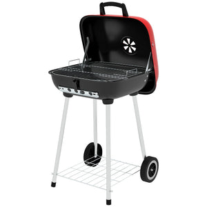 English Elm Outsunny Square Charcoal Grill Enameled Steel Bbq Smoker with Wheels for Outdoor Cooking W2225P200659