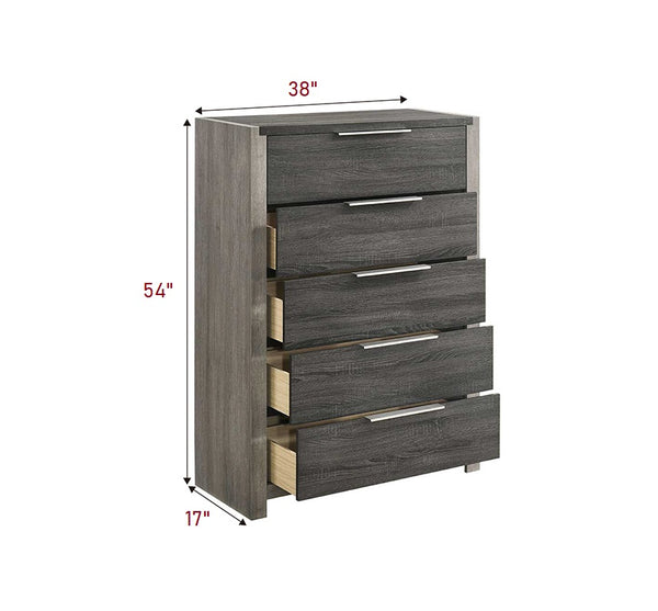 English Elm Modern Five-Drawer Storage Chest with Full-Extension Dovetail Drawers and Sleek Metal Handles, 38W Gray 58 L x 41 W x 19 H B2741P405635