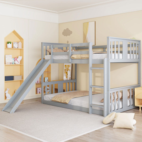 English Elm Twin Over Kids Bunk Bed with Slide Ladder Pine Frame White Finish LT000108AAE-1