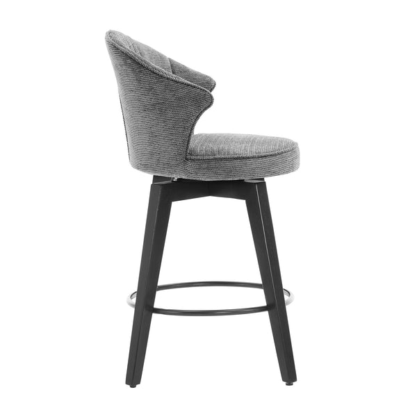 English Elm 008-Wing Upholstered Swivel Counter Stools Set of 2 with Solid Wood Legs, Chenille Comfort & 250lb Capacity DARK GREY W2636P239834