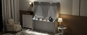 English Elm Queen Murphy Bed with Desk, Built-In LED Lights, USB Charging Ports & Space-Saving Modern Design Gray N7500004014E