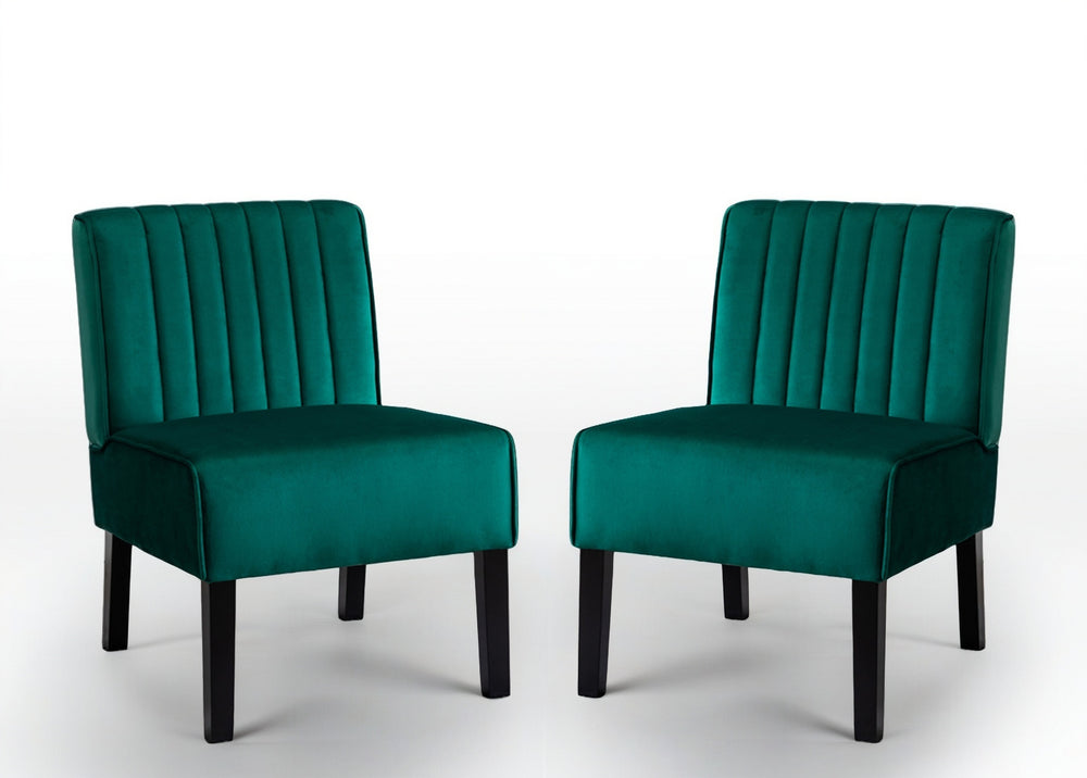 English Elm Reese Mid Century Modern Velvet Accent Chairs Set of 2 — Channel Tufted Comfort with Solid Wood Legs and Luxurious Upholstery Green B2735P271029