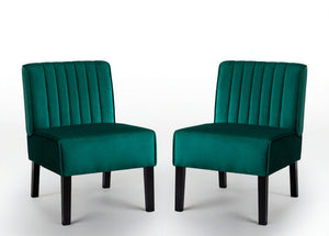 English Elm Reese Mid Century Modern Velvet Accent Chairs Set of 2 — Channel Tufted Comfort with Solid Wood Legs and Luxurious Upholstery Green B2735P271029